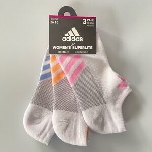Adidas women’s no show socks 3 pack size 5-10 white gray pink orange blue
